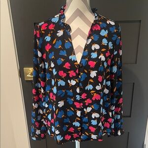 J.Crew Floral Ruffle Collar Colorful Blouse Size M